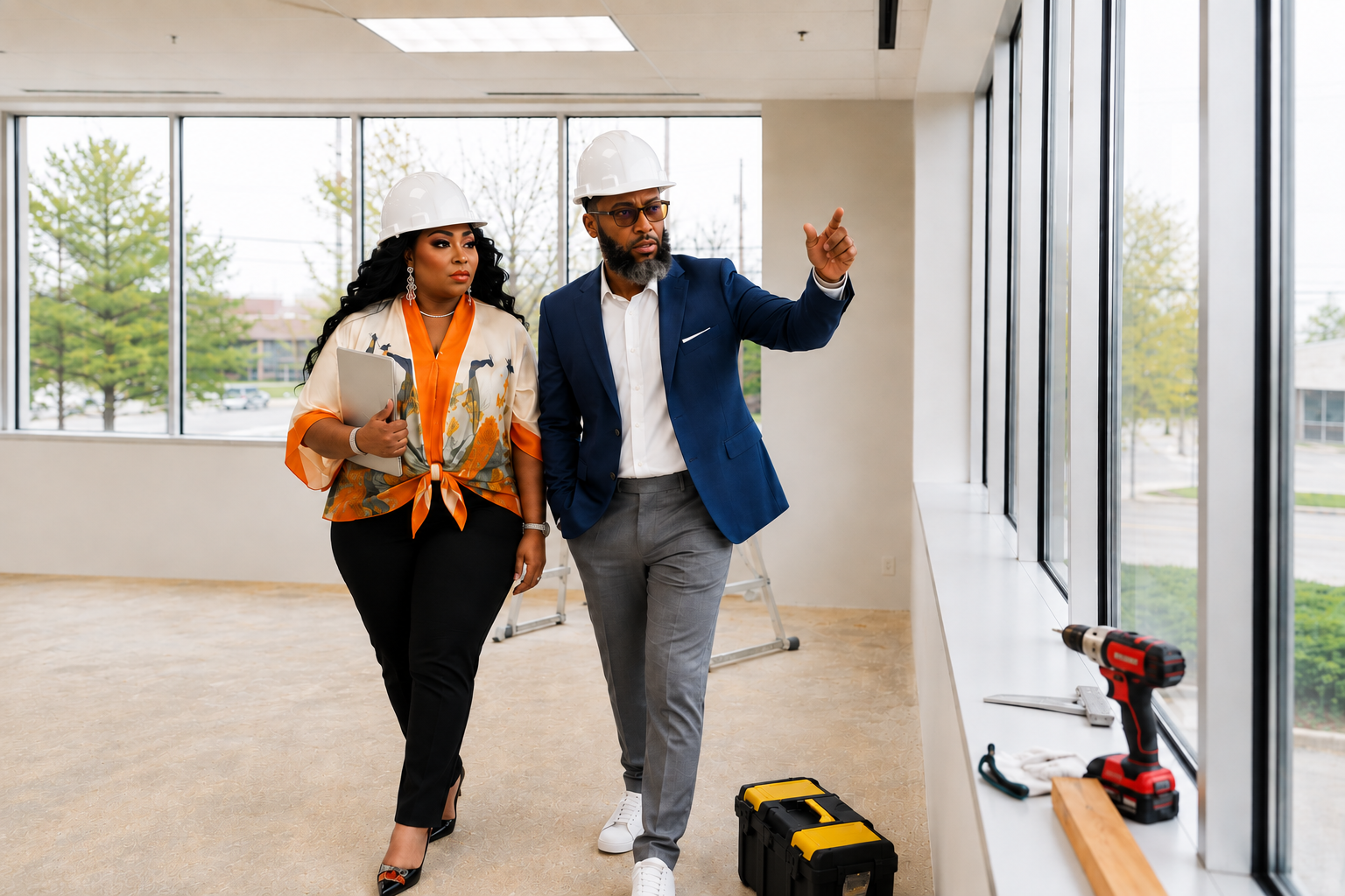 Professionals reviewing construction plans